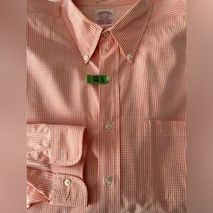 Brooks Brothers Orange and White Mini Check Cotton Button Down Shirt 17 1/2 - 4